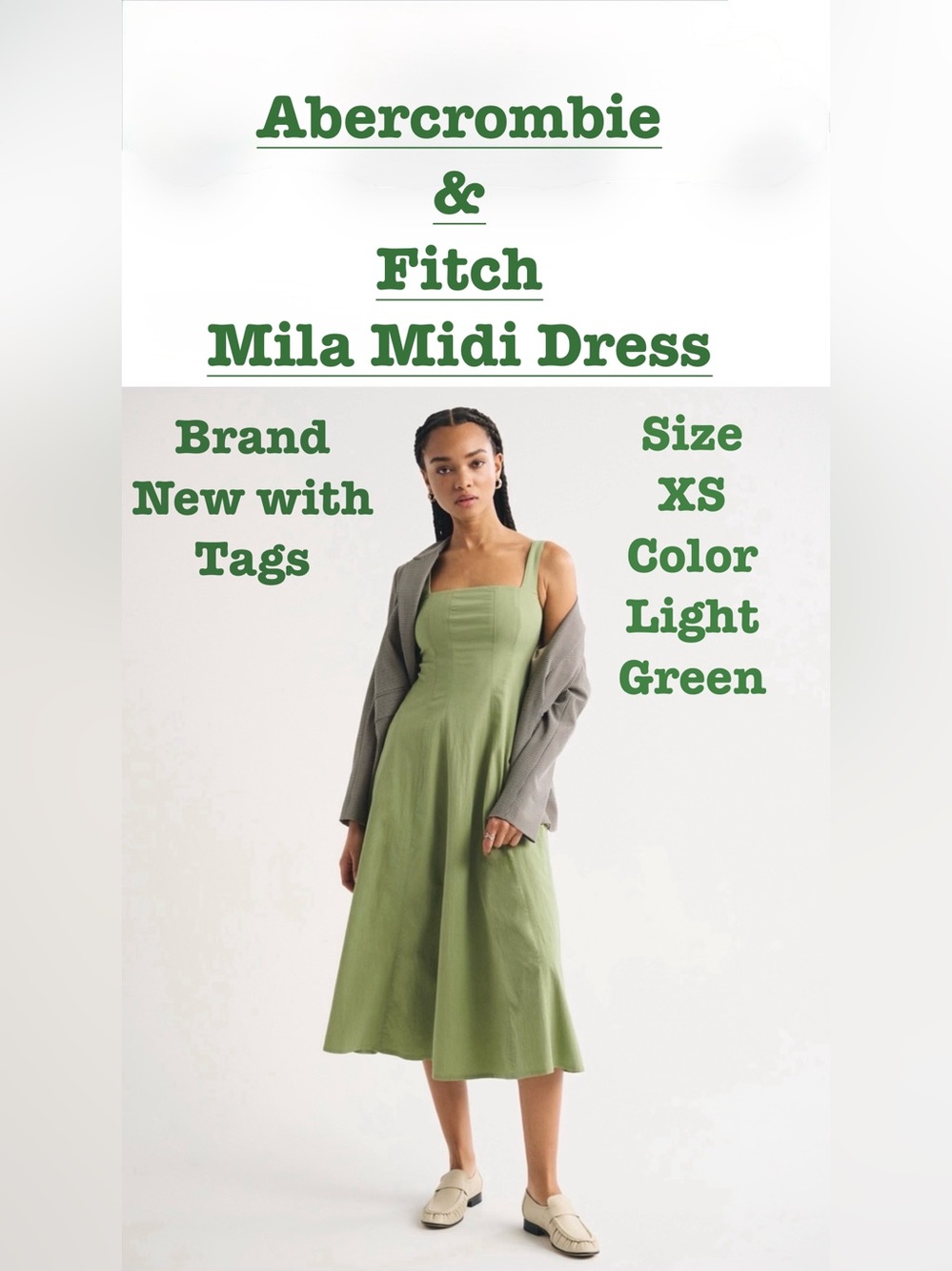 NWT Abercrombie & Fitch Mila Midi Dress - Light Green Size XS